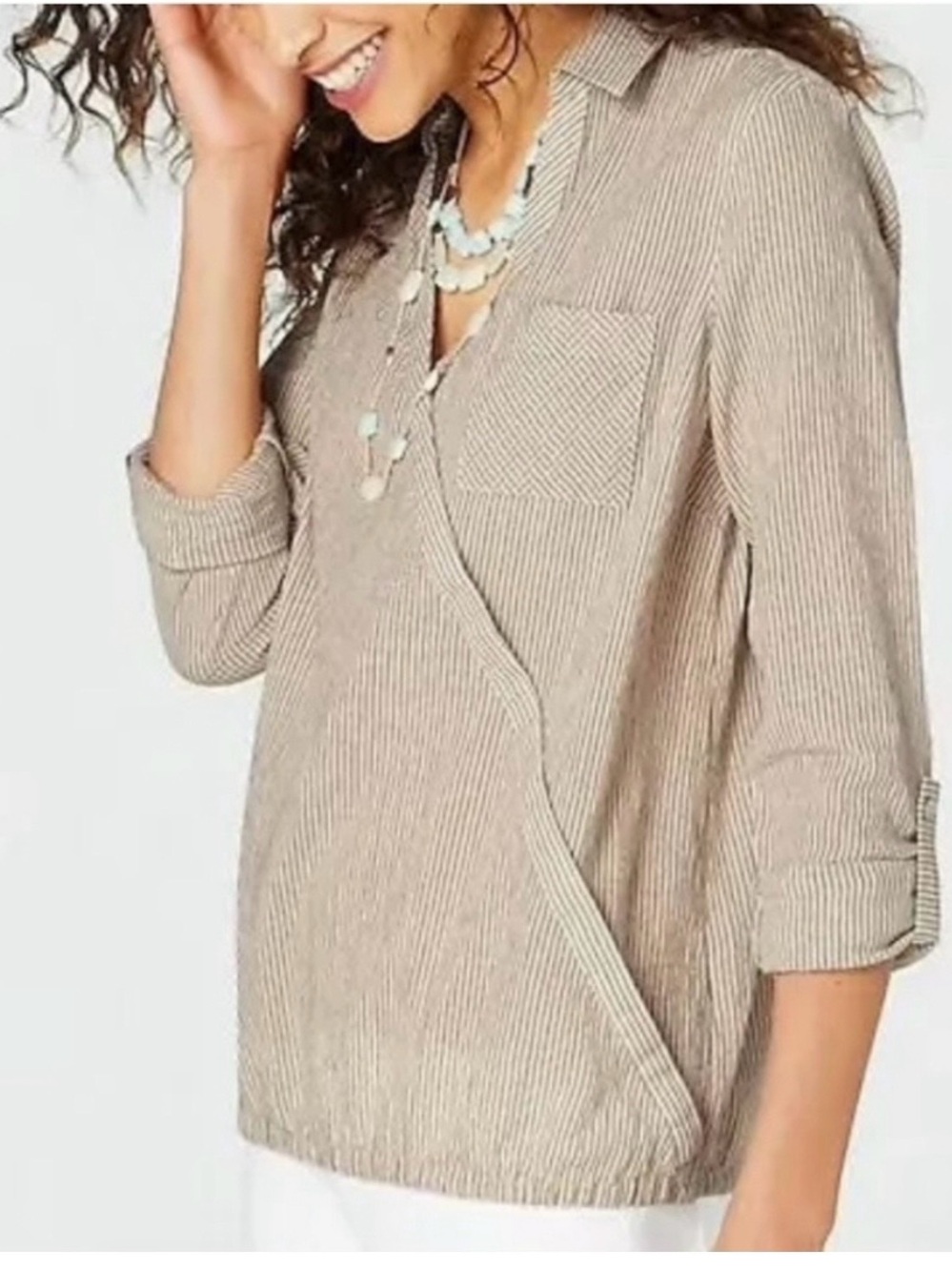 J. Jill Tan & White Striped Tunic
